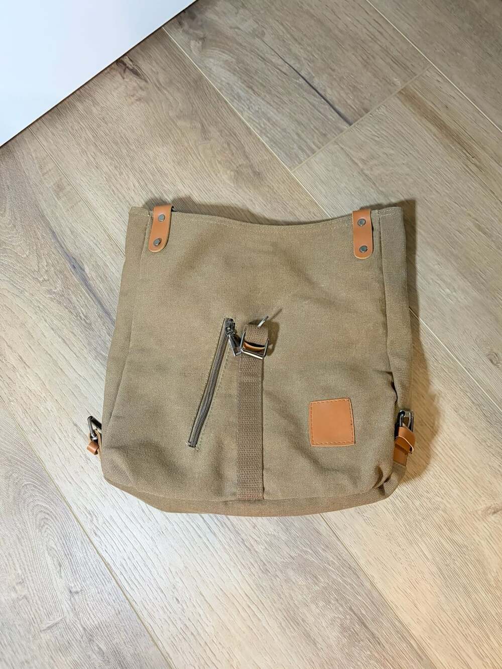 Unbranded Canvas Convertible Backpack Tote Crossbody Bag Brown